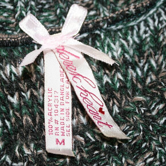 DEREK HEART Sweater Knit Marled Green Black Variegated Pullover Pleated M - Picture 6 of 12